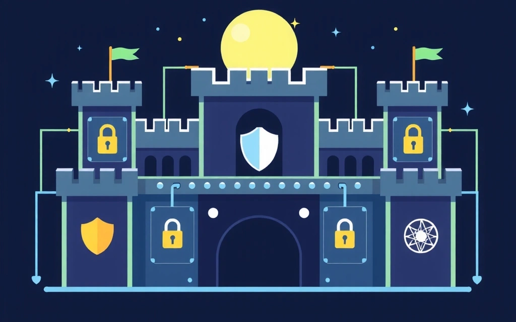 Ilustrație cu un castel digital securizat, reprezentând măsuri de securitate cibernetică