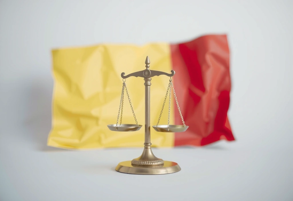 Balanță a justiției cu steagul României în fundal