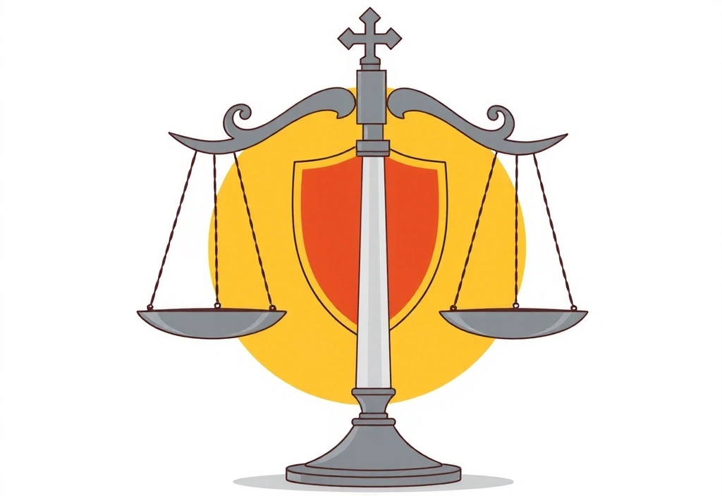 O balanță a justiției cu un scut de protecție, simbolizând limitarea răspunderii